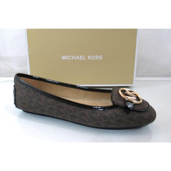 Michael Kors Lillie Moccasin Flat Shoes MK Signature Logo Brown - Picture 1 of 8